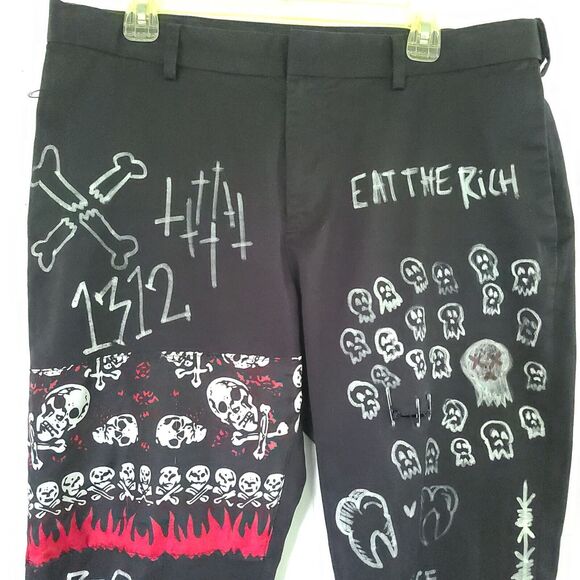 Crust Punk Perry Ellis Custom Pants Sz 36x29 Goth Metal Moto Rock Hiphop Grunge - Picture 6 of 16